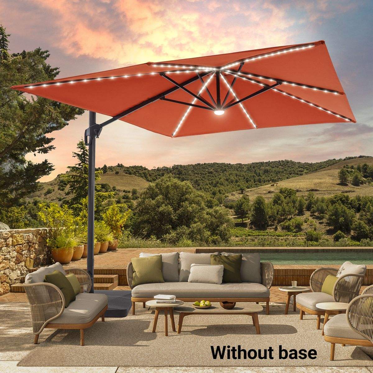 SONKUKI 11.5x9ft LED Cantilever Umbrella Pro.