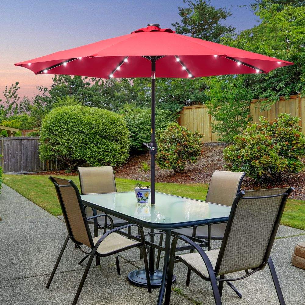 SONKUKI LED 9ft Aluminum Patio Market Circle Outdoor Umbrellas with Solar Lights and Sturdy Ribs - Sonkuki