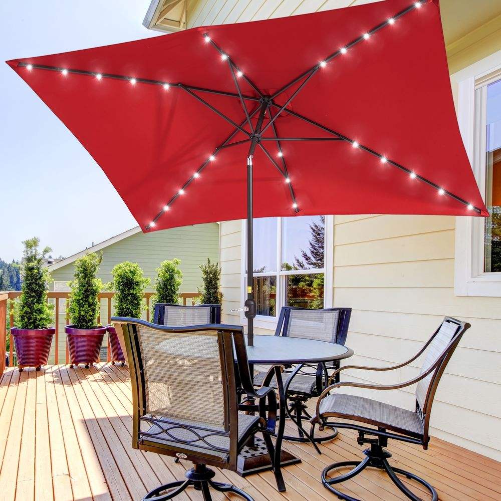 SONKUKI Outdoor Rectangle LED 10 x 6.5Ft Patio Table Umbrellas UV-Resistant Canopy With 6 Ribs - Sonkuki