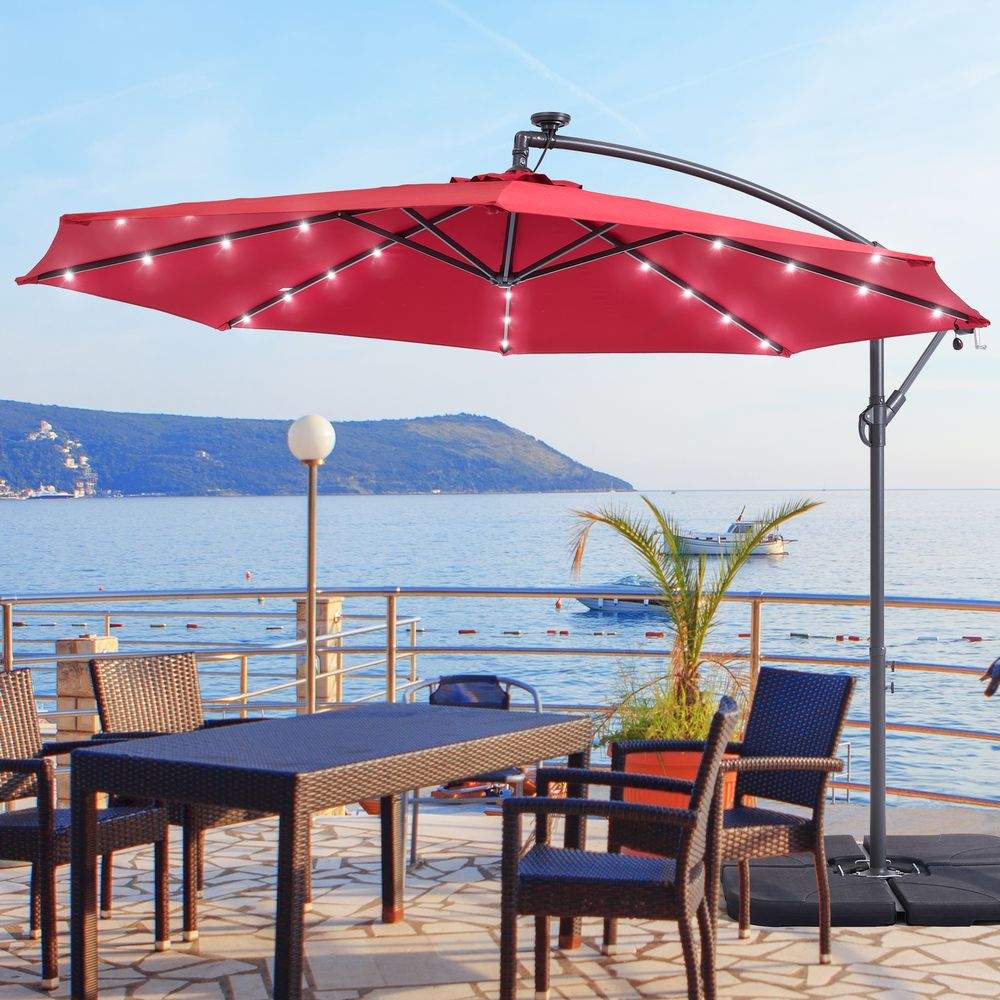 SONKUKI 10ft. Outdoor Hanging Patio Offset LED Umbrellas 50+ UV Protection Cantilever - Sonkuki