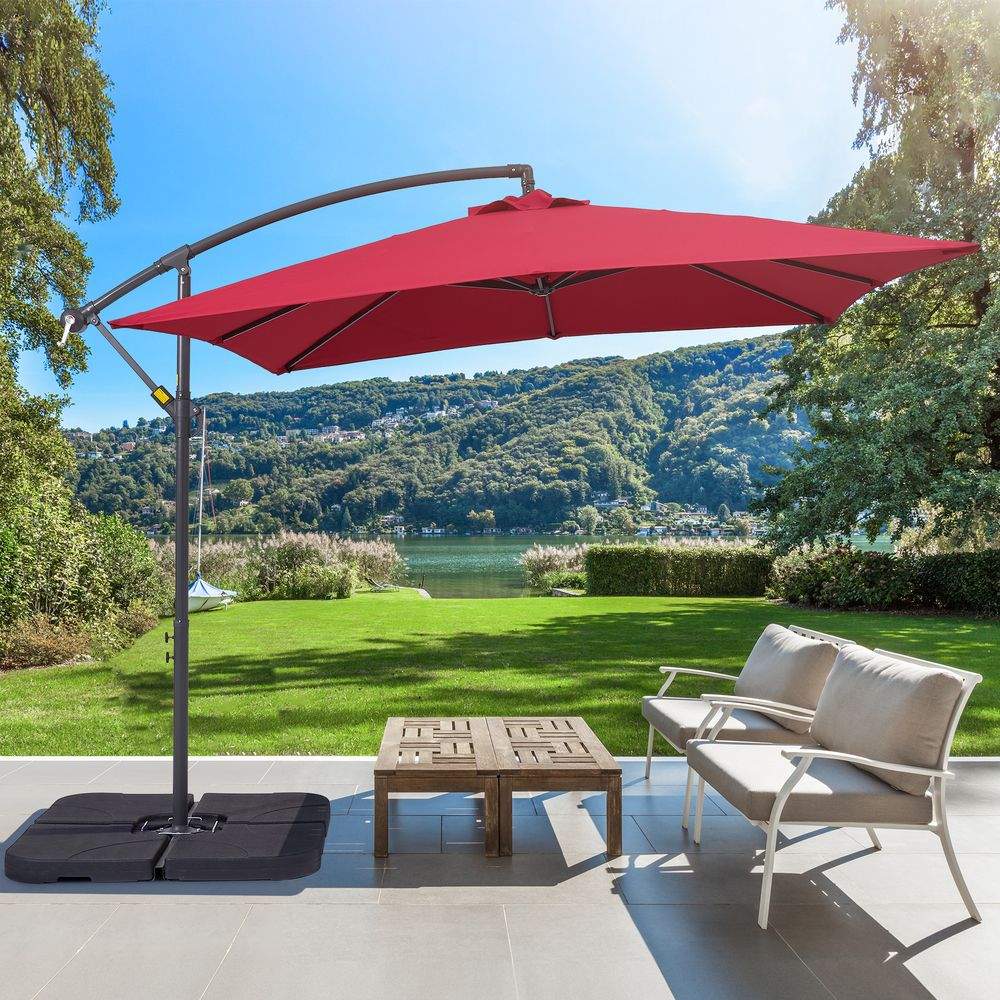 SONKUKI 8.2 x 8.2ft. Square Patio Offset Umbrellas With Base - Sonkuki