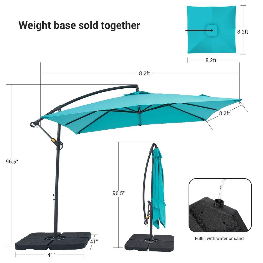 SONKUKI 8.2 x 8.2ft. Square Patio Offset Umbrellas With Base - Sonkuki