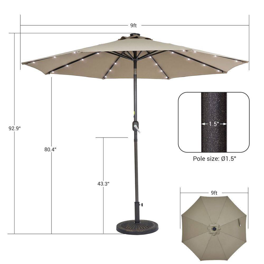 SONKUKI LED 9ft Aluminum Patio Market Circle Outdoor Umbrellas with Solar Lights and Sturdy Ribs - Sonkuki