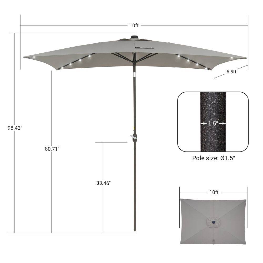 SONKUKI Outdoor Rectangle LED 10 x 6.5Ft Patio Table Umbrellas UV-Resistant Canopy With 6 Ribs - Sonkuki