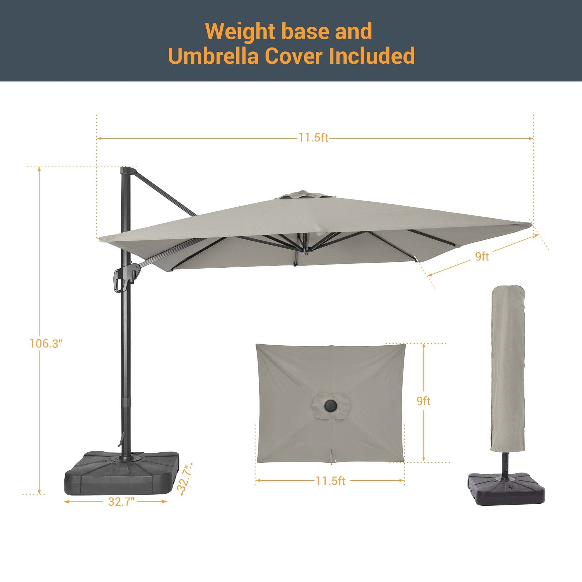 SONKUKI 11.5x9ft Cantilever Umbrella Pro.