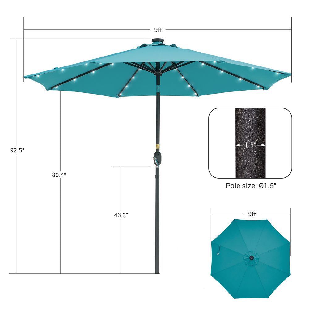 SONKUKI Outdoor 9ft LED Round Patio Market Table Umbrella - Sonkuki