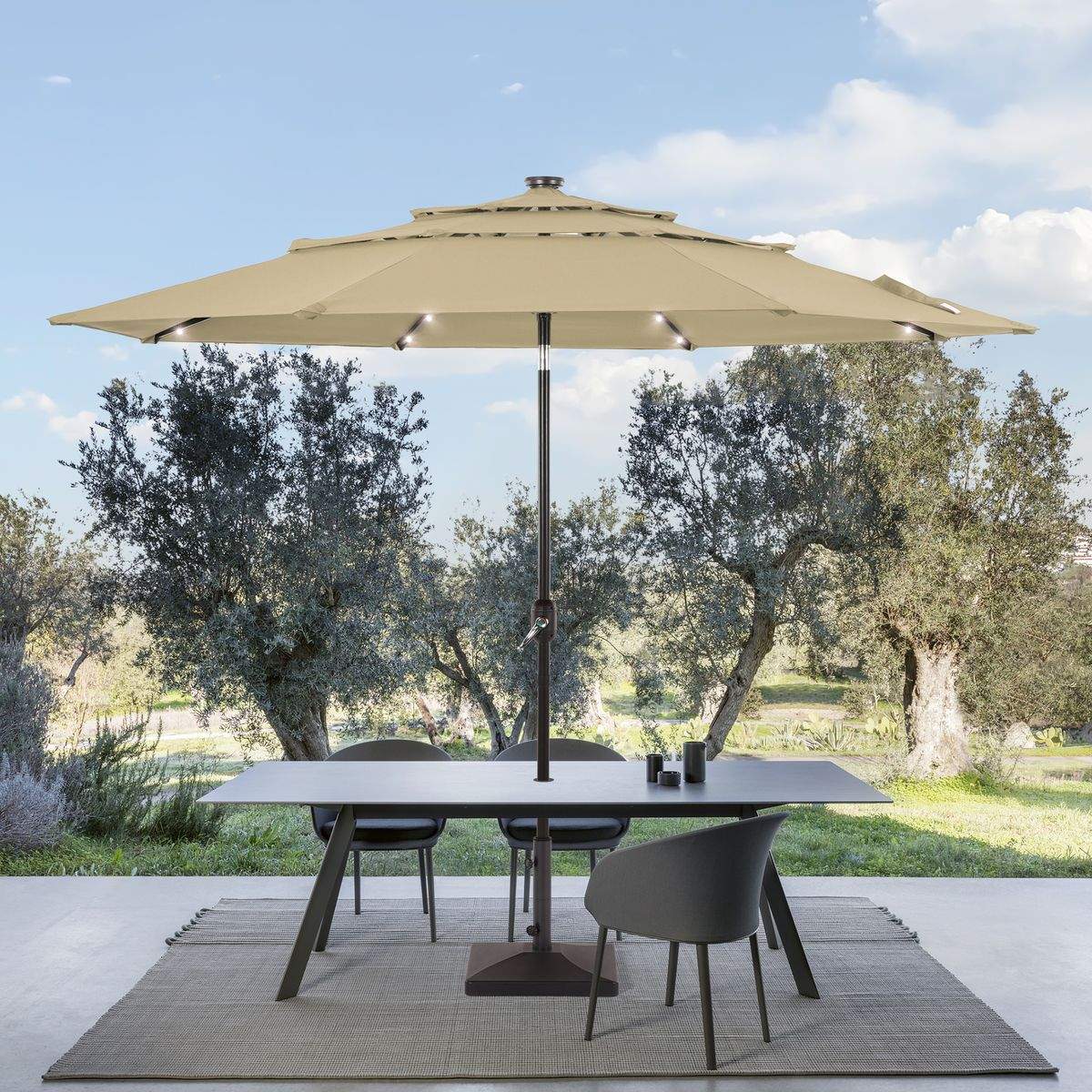 SONKUKI 10ft LED 3 Tiers Market Umbrella.