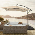 SONKUKI 8.2 x 8.2 Ft LED Square Offset Patio Outdoor Hanging Umbrellas With a Base/Stand - Sonkuki