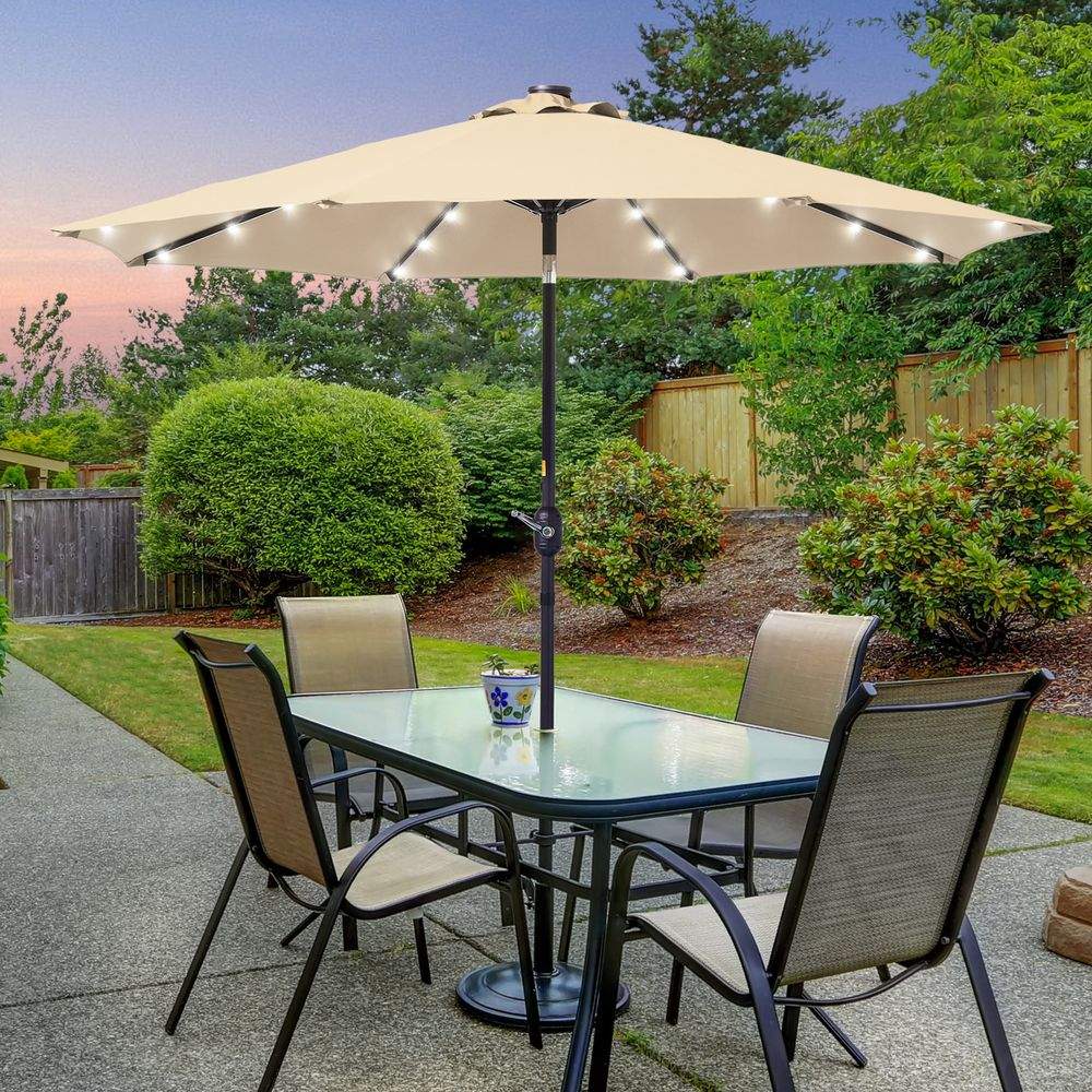 SONKUKI LED 9ft Aluminum Patio Market Circle Outdoor Umbrellas with Solar Lights and Sturdy Ribs - Sonkuki