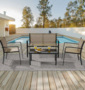 SONKUKI Modern Outdoor 4 Pieces Bistro Furniture Chair Sets Porch Conversation Sets With a Dining Table - Sonkuki