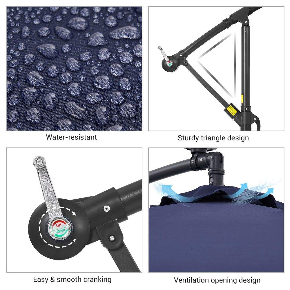 SONKUKI 10ft. Outdoor Hanging Patio Offset LED Umbrellas 50+ UV Protection Cantilever - Sonkuki