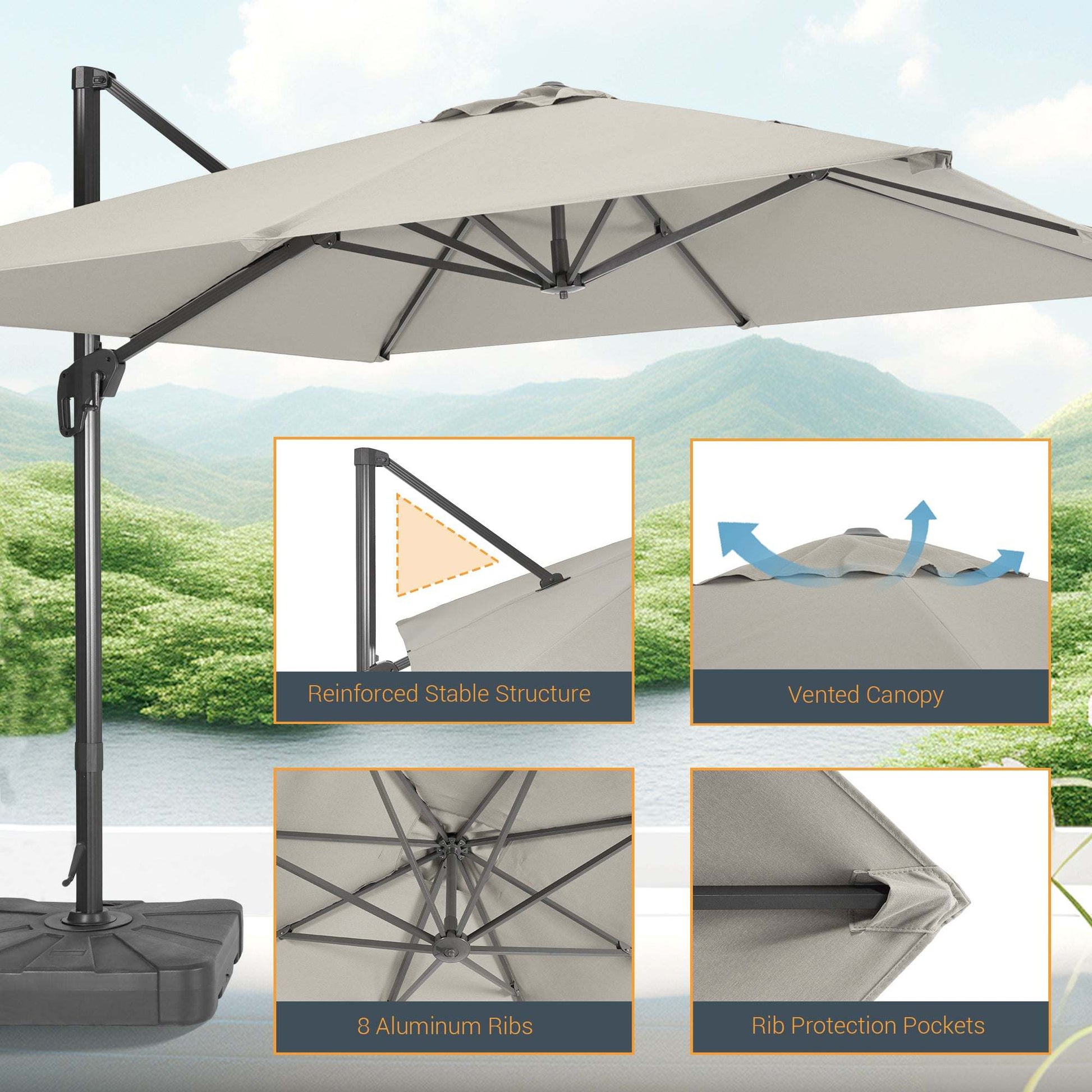 SONKUKI 11.5x9ft Cantilever Umbrella Pro.