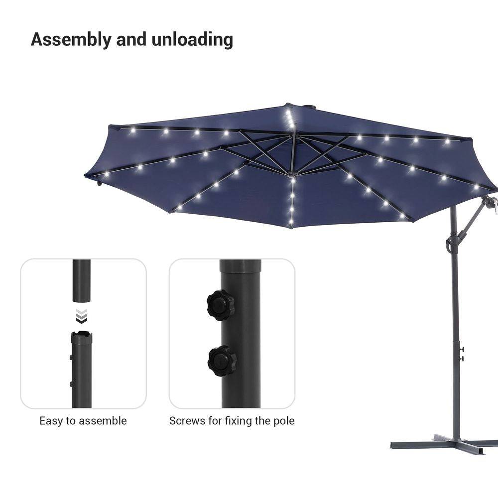 SONKUKI 10ft. Outdoor Hanging Patio Offset LED Umbrellas 50+ UV Protection Cantilever - Sonkuki