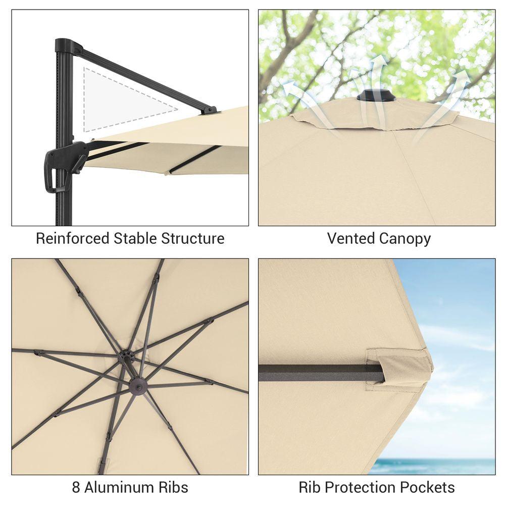 SONKUKI 11Ft Water-repellent UV Protection Outdoor Cantilever Umbrella With a Base - Sonkuki