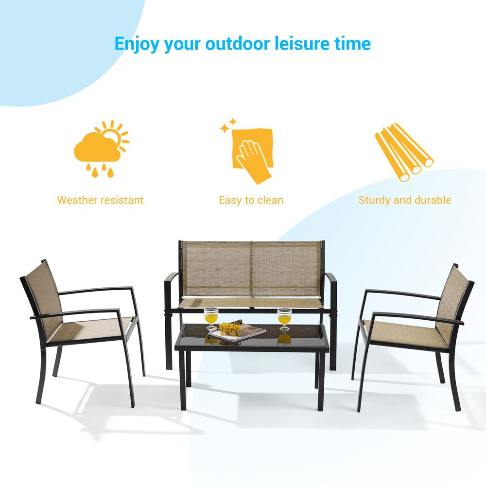 SONKUKI Modern Outdoor 4 Pieces Bistro Furniture Chair Sets Porch Conversation Sets With a Dining Table - Sonkuki