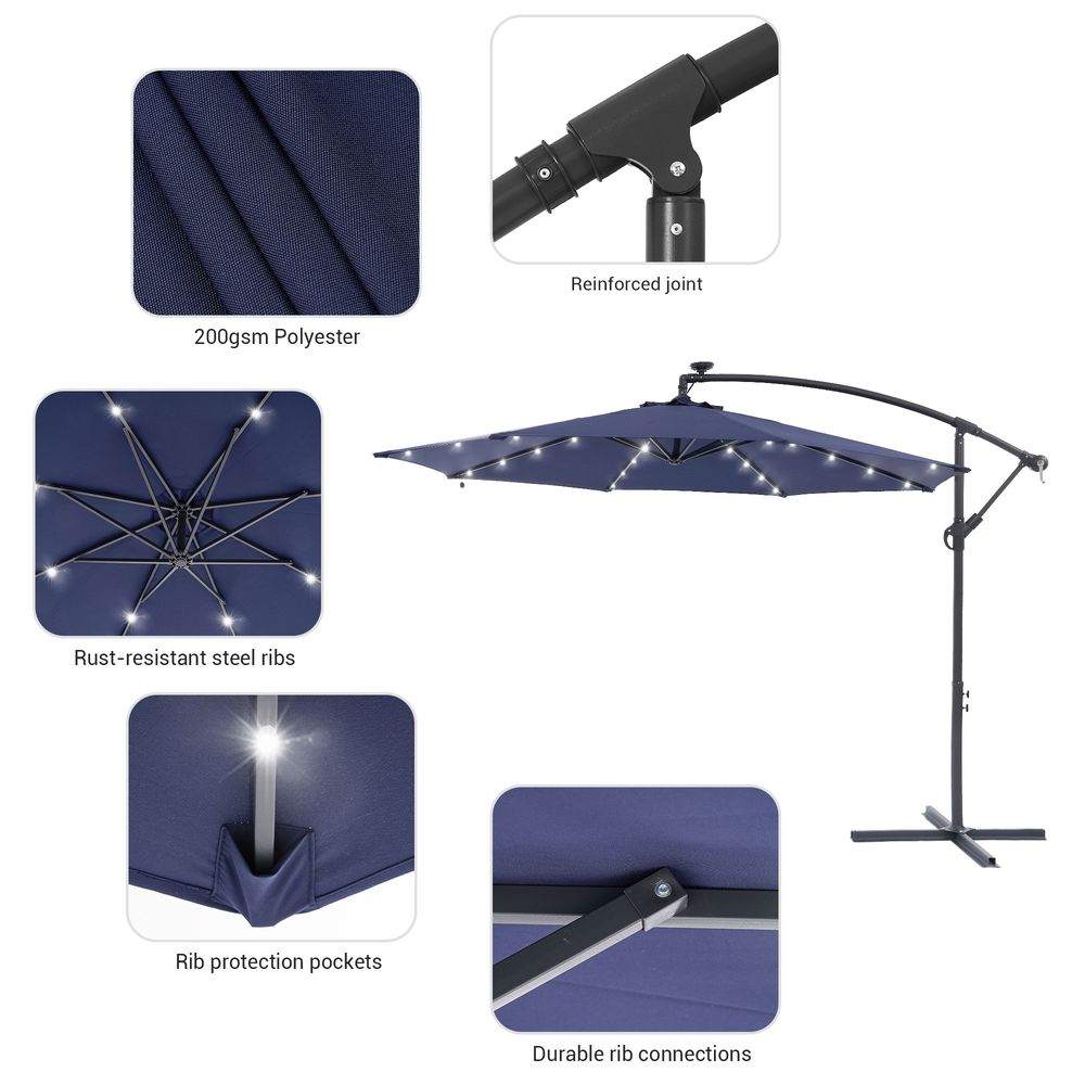 SONKUKI 10ft. Outdoor Hanging Patio Offset LED Umbrellas 50+ UV Protection Cantilever - Sonkuki