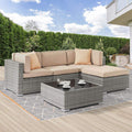 SONKUKI Outdoor Furniture 5 Pcs Sofa Sets Sectional PE Ratten Wicker All-Weather Couch - Sonkuki