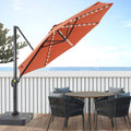 SONKUKI 11ft Cantilever LED Market Umbrella With a Base Solar Energy Hanging Patio With Aluminum Frame - Sonkuki