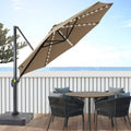 SONKUKI 11ft Cantilever LED Market Umbrella With a Base Solar Energy Hanging Patio With Aluminum Frame - Sonkuki