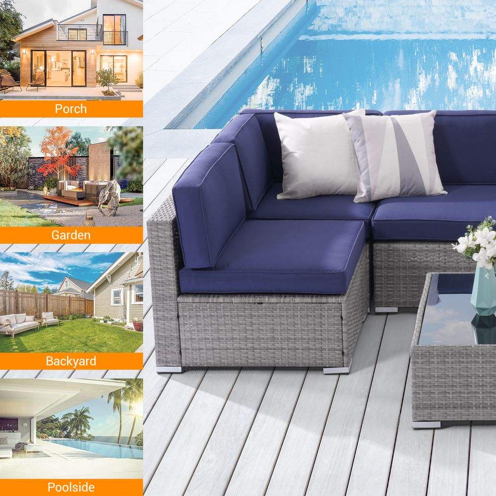 SONKUKI  7 Pieces Outdoor Sofa Sets, Sectional Furniture PE Wicker Sofa - Sonkuki