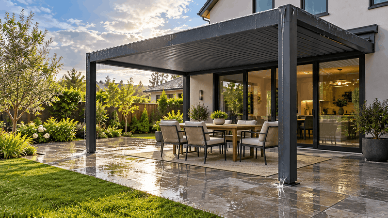 Do Louvered Pergolas Keep Rain Out? How the Roof and Drainage System Work - Sonkuki
