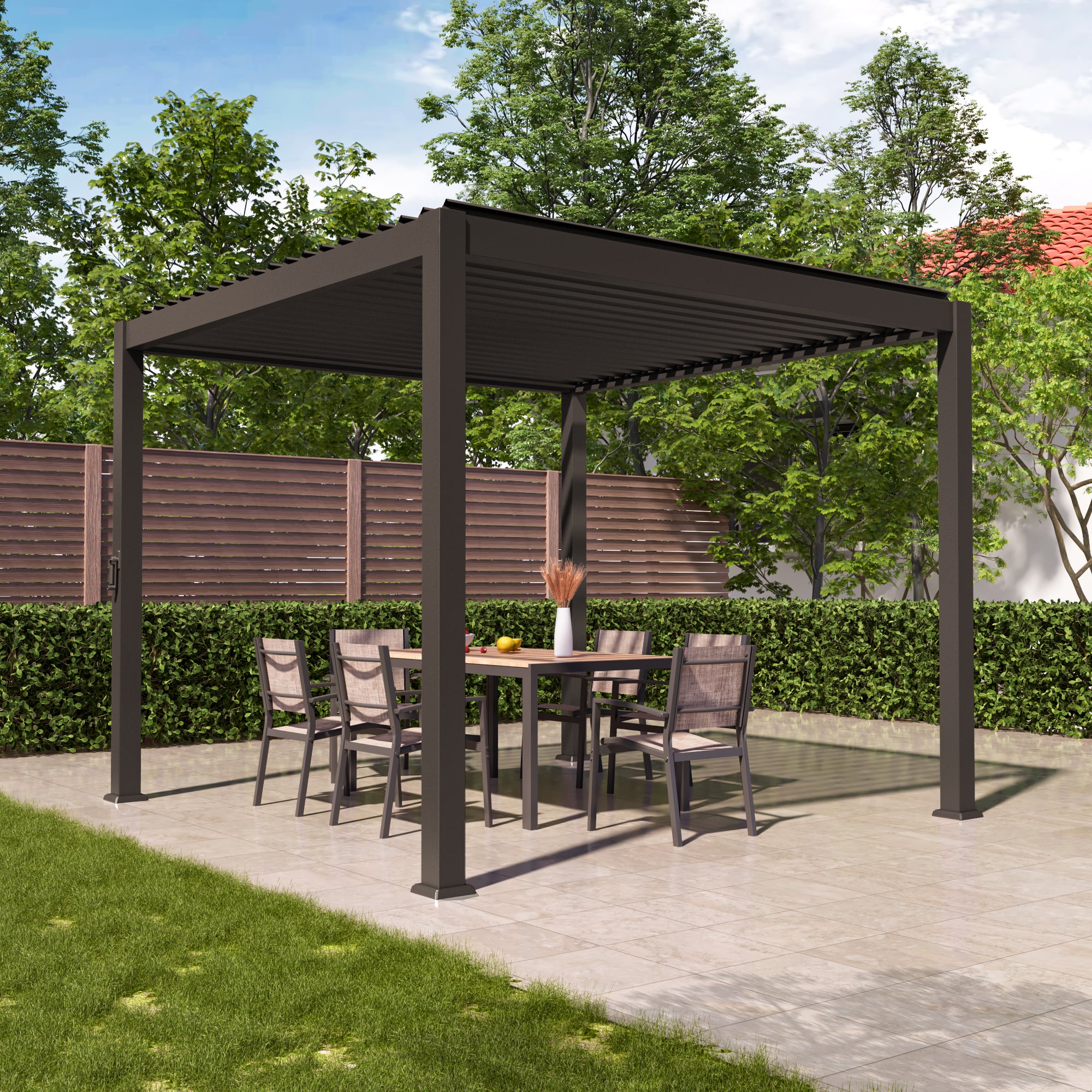 SONKUKI Outdoor Patio Adjustable Pergola with Louvers, Sturdy, Durable, and Modern Design, Perfect for Balcony, Deck, Garden