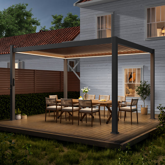 SONKUKI Brighten Up Your Outdoor Fun with Our Detachable Control Panel LED-Equipped Aluminum Frame Pergola – Solar and USB Charging Options