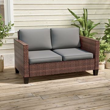 SONKUKI Patio Loveseat Sofa Outdoor Wicker Couch, 2-Seater Furniture with High Back and Removable Cushions