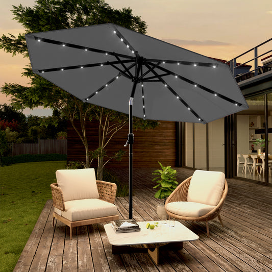 SONKUKI 9Ft Solar-powered Large Round Outdoor Patio Market Umbrella with Crank