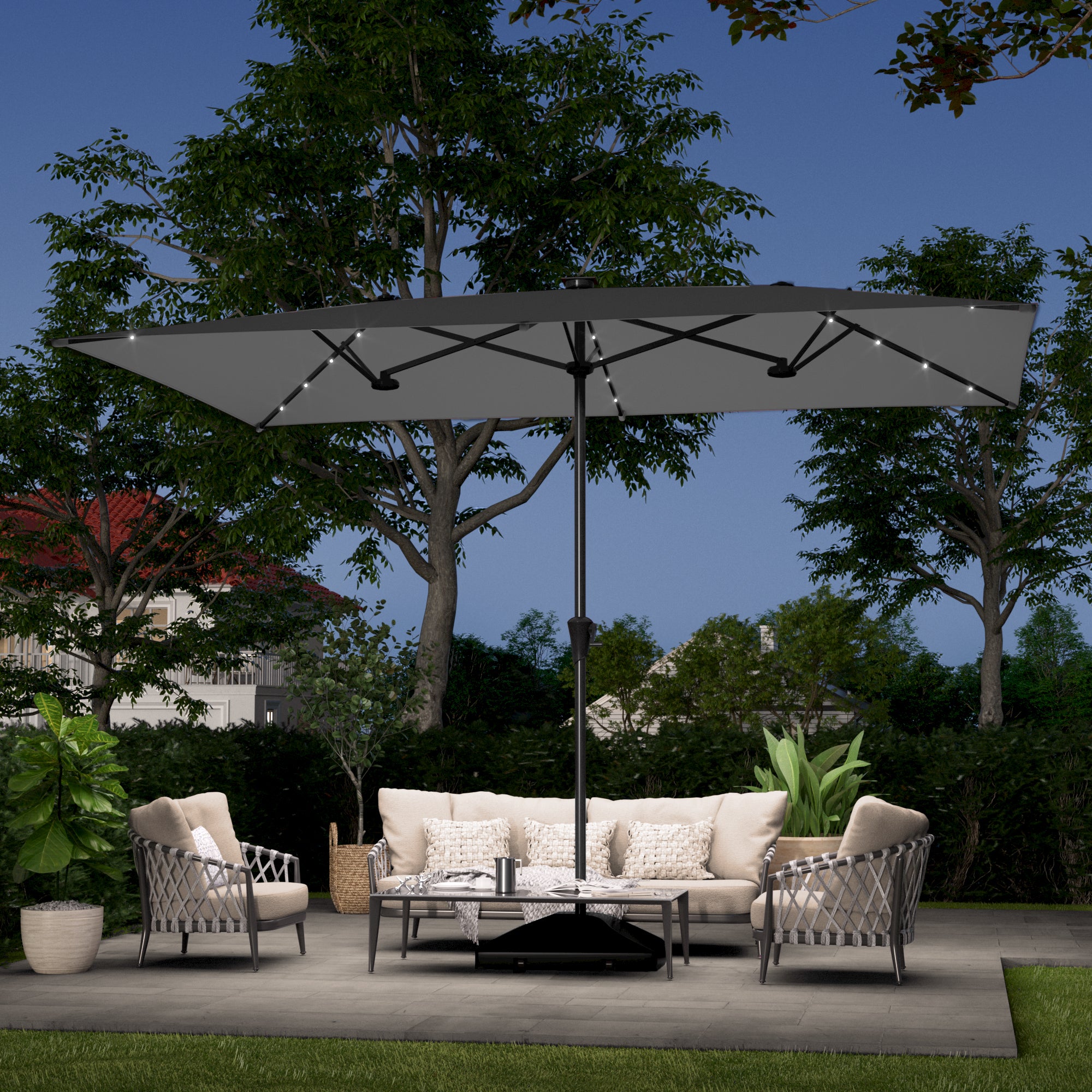 SONKUKI 11x7Ft LED Large Double-Sided Rectangular Outdoor Patio Market Umbrella with Crank