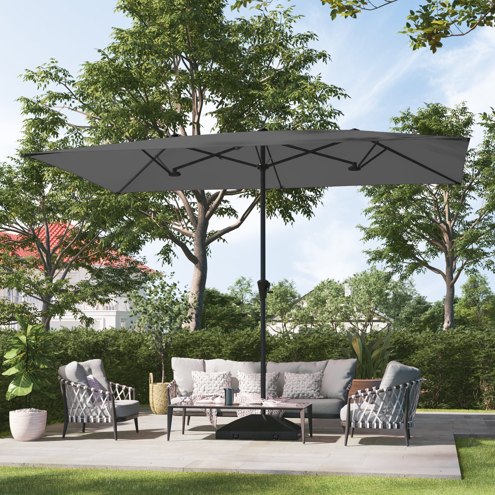 SONKUKI 11x7ft Large Double-Sided Rectangular Outdoor Patio Market Umbrella with Crank