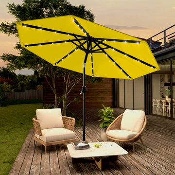 SONKUKI 9Ft Solar-powered Large Round Outdoor Patio Market Umbrella with Crank