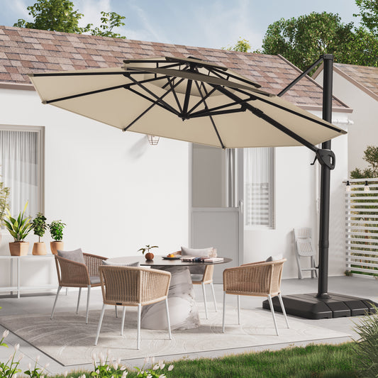 SONKUKI 11Ft Double Top Patio Hanging Octagon Cantilever Umbrella with 360-degree Rotating Canopy