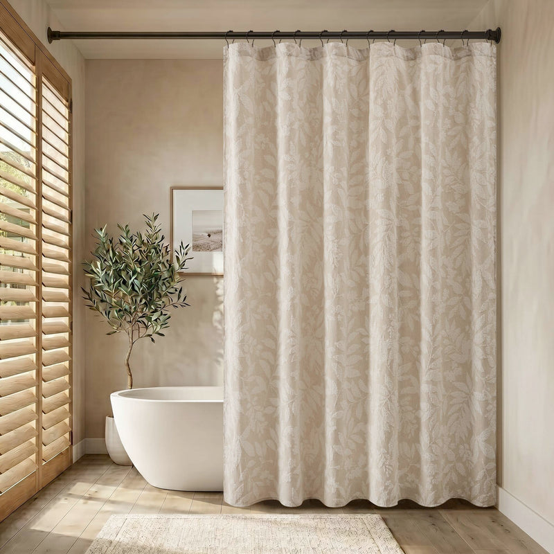 1 PC 72x72" Cotton Blend Botanical Jacquard Shower Curtain, Beige - main product image
