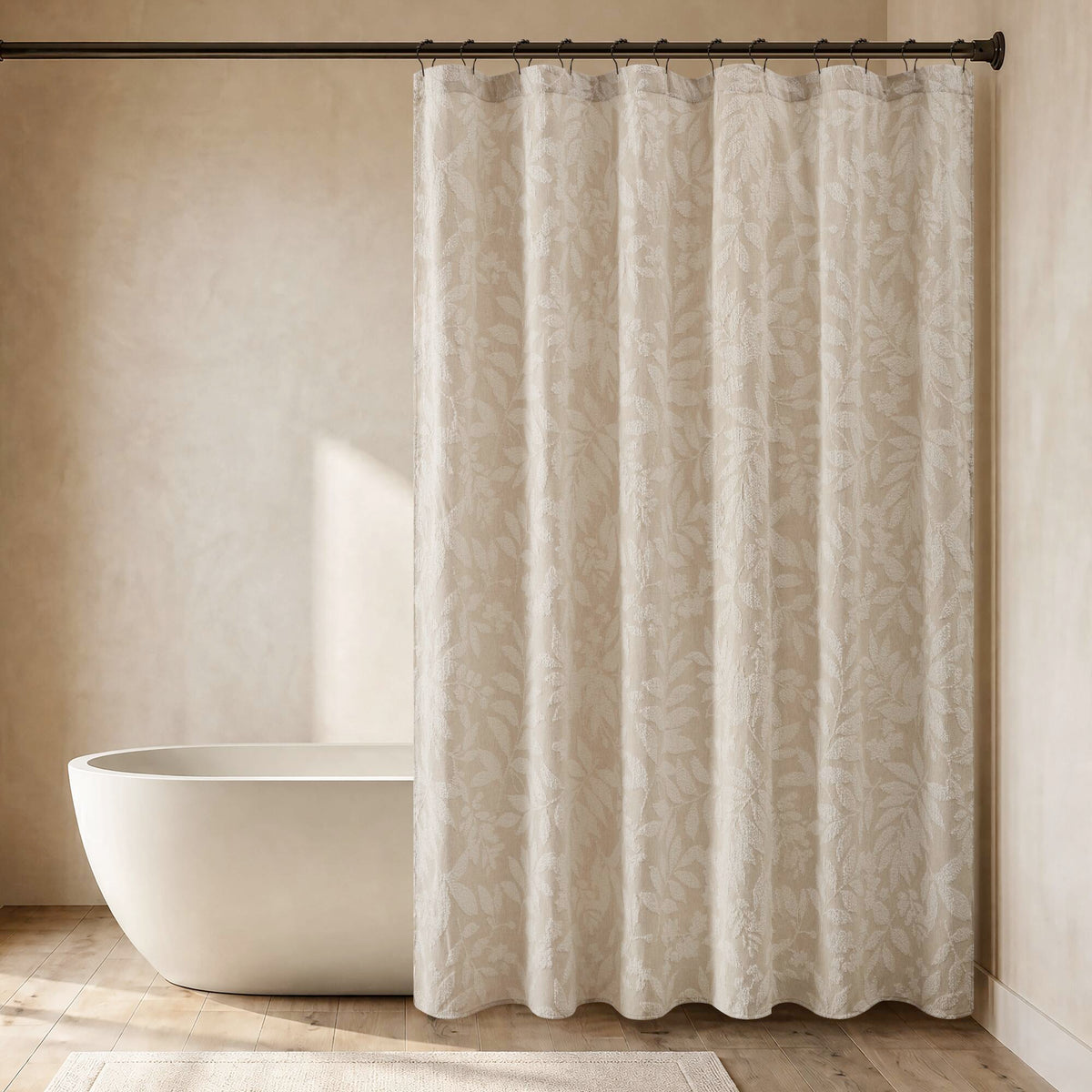1 PC 72x72" Cotton Blend Botanical Jacquard Shower Curtain, Beige - Sonkuki