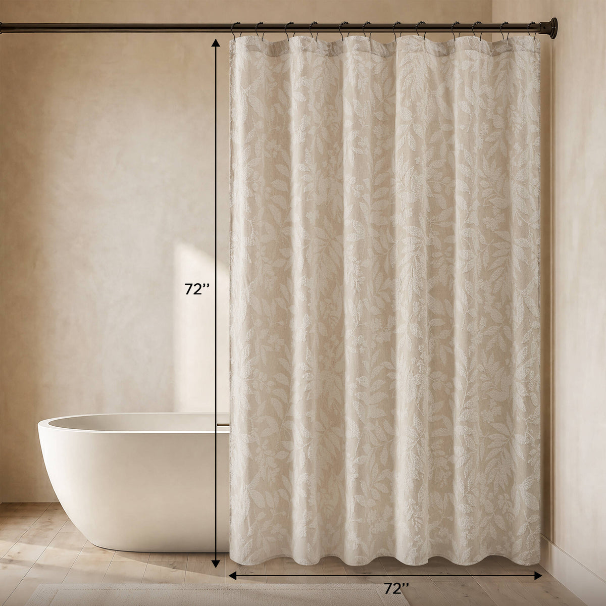 1 PC 72x72" Cotton Blend Botanical Jacquard Shower Curtain, Beige - Sonkuki