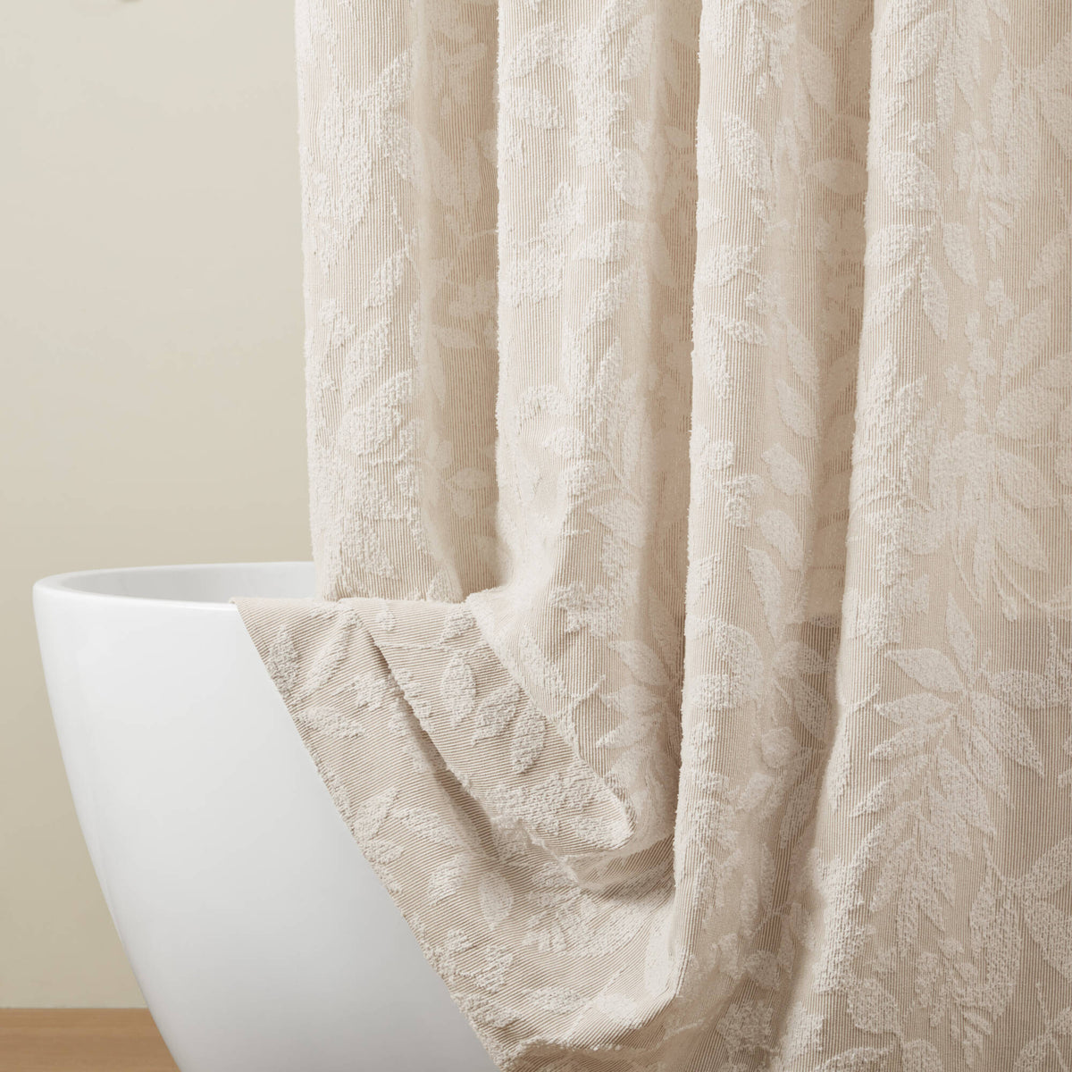 1 PC 72x72" Cotton Blend Botanical Jacquard Shower Curtain, Beige - Sonkuki