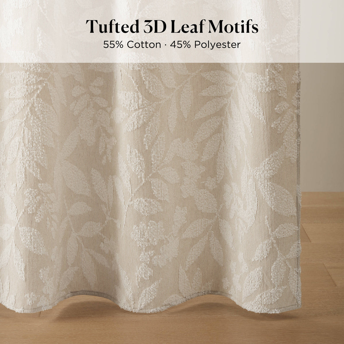 1 PC 72x72" Cotton Blend Botanical Jacquard Shower Curtain, Beige - Sonkuki