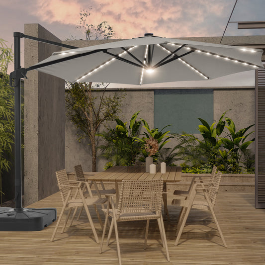 SONKUKI 11’ Outdoor Round Cantilever Windproof Solar LED Offset Umbrella - Sonkuki