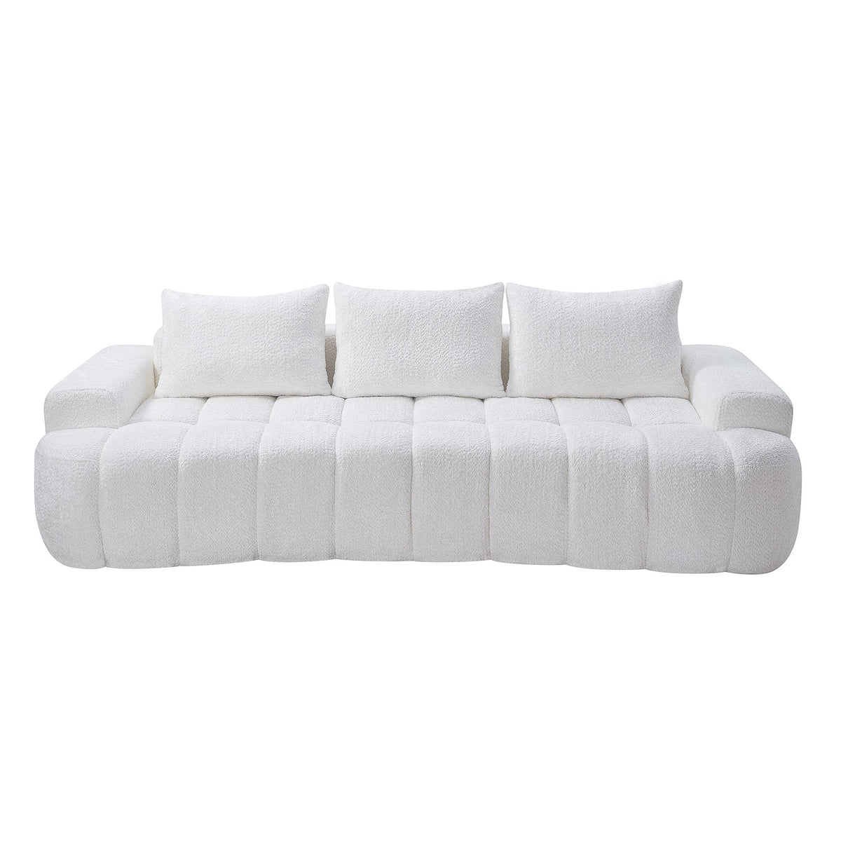 100" Extra Large Curved Front Compressed Sectional Sofa, 3-Seat Cloud-Like Boucle Couch with High Resilience Foam, Easy to Move & Ship, Modern Oversized Sofa for Living Room - Sonkuki
