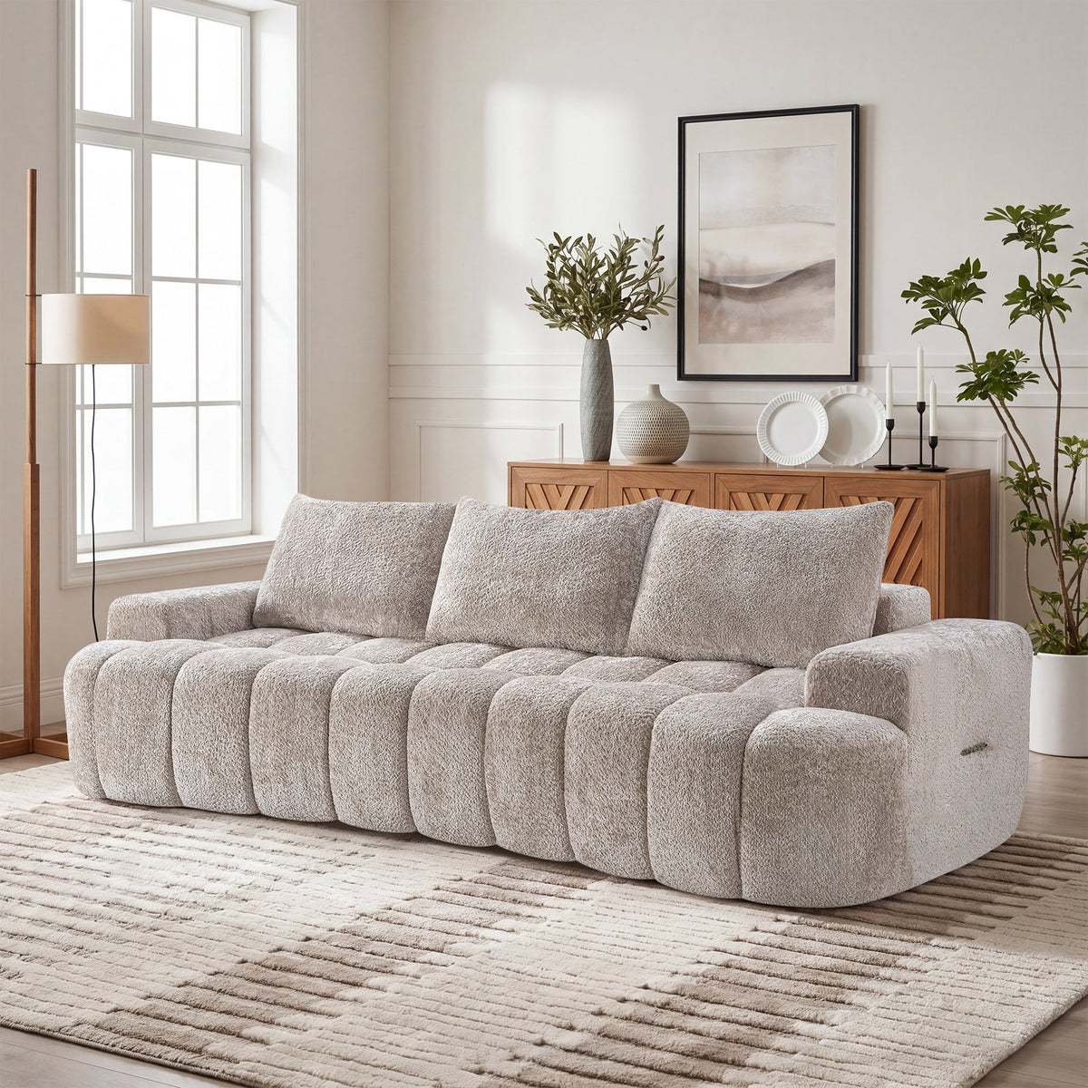 100" Extra Large Curved Front Compressed Sectional Sofa, 3-Seat Cloud-Like Boucle Couch with High Resilience Foam, Easy to Move & Ship, Modern Oversized Sofa for Living Room - Sonkuki