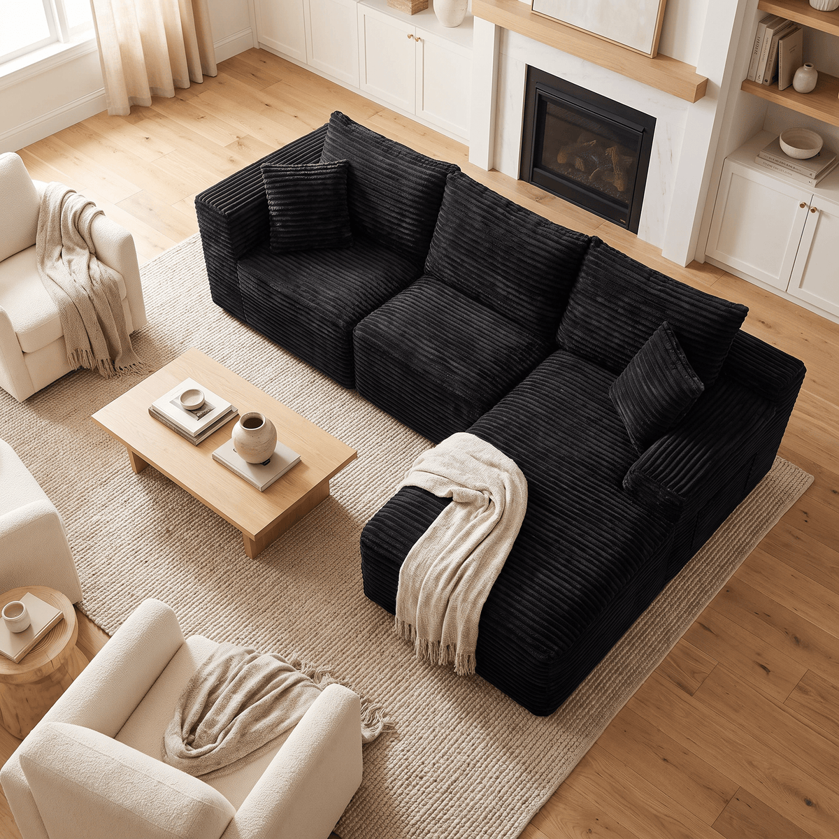 103.9"Cloud Modular Sectional Sofa Couch with L-Shape Chaise,Modern Minimalist Upholstered Couches for Living Room Bedroom,Deep Seat Corner Couch,No Assembly Required - Sonkuki