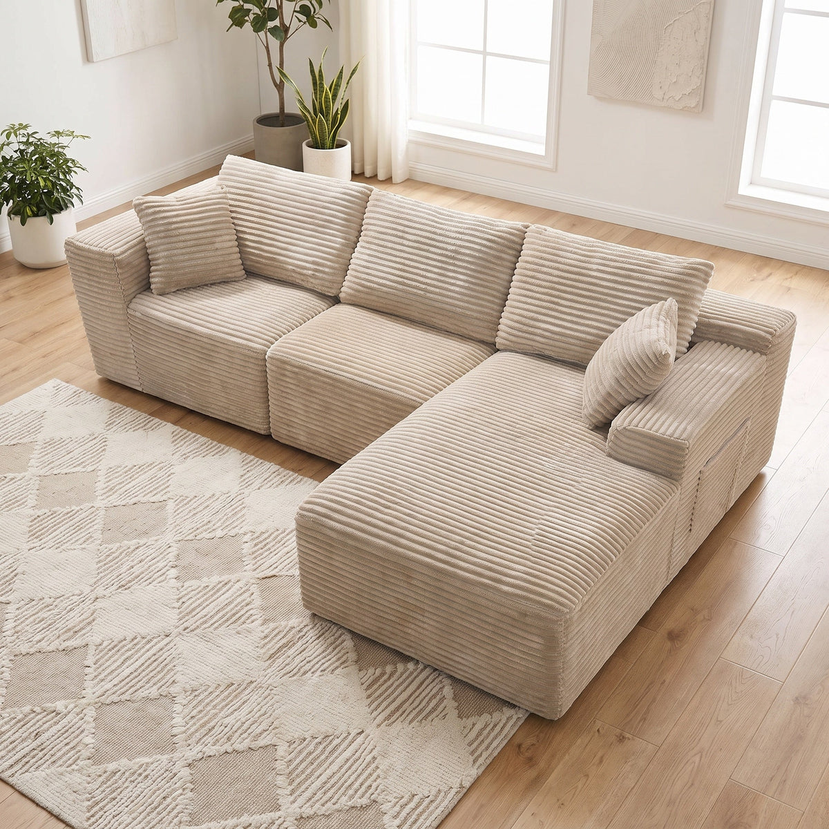 103.9"Cloud Modular Sectional Sofa Couch with L-Shape Chaise,Modern Minimalist Upholstered Couches for Living Room Bedroom,Deep Seat Corner Couch,No Assembly Required - Sonkuki