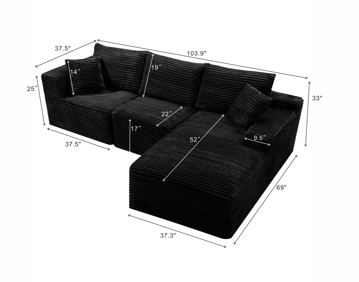 103.9"Cloud Modular Sectional Sofa Couch with L-Shape Chaise,Modern Minimalist Upholstered Couches for Living Room Bedroom,Deep Seat Corner Couch,No Assembly Required - Sonkuki