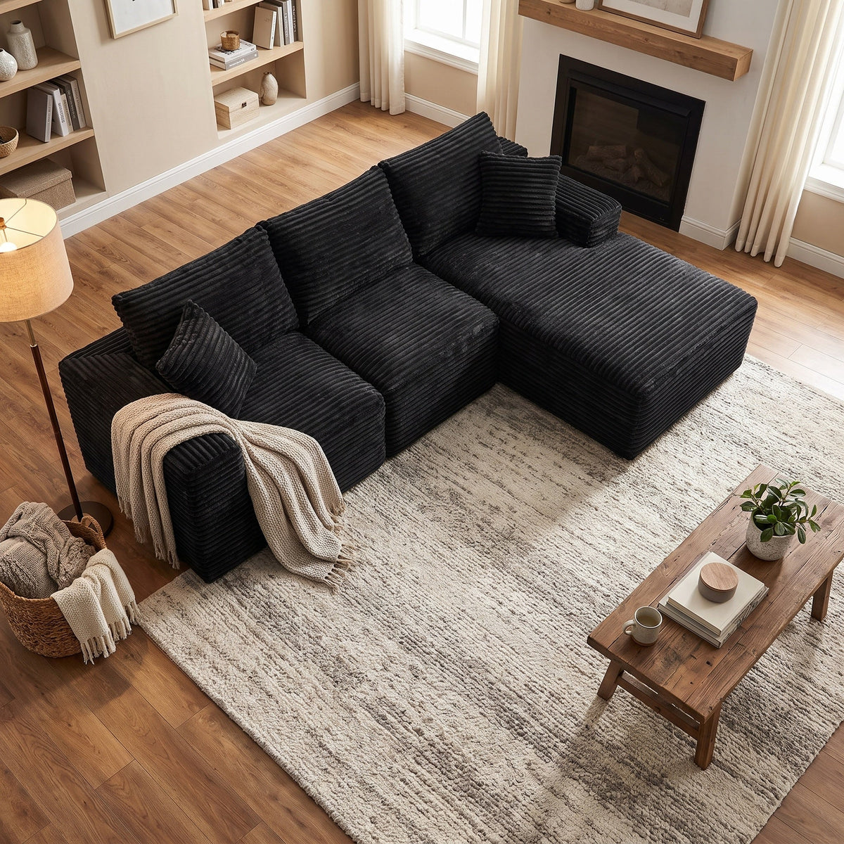103.9"Cloud Modular Sectional Sofa Couch with L-Shape Chaise,Modern Minimalist Upholstered Couches for Living Room Bedroom,Deep Seat Corner Couch,No Assembly Required - Sonkuki