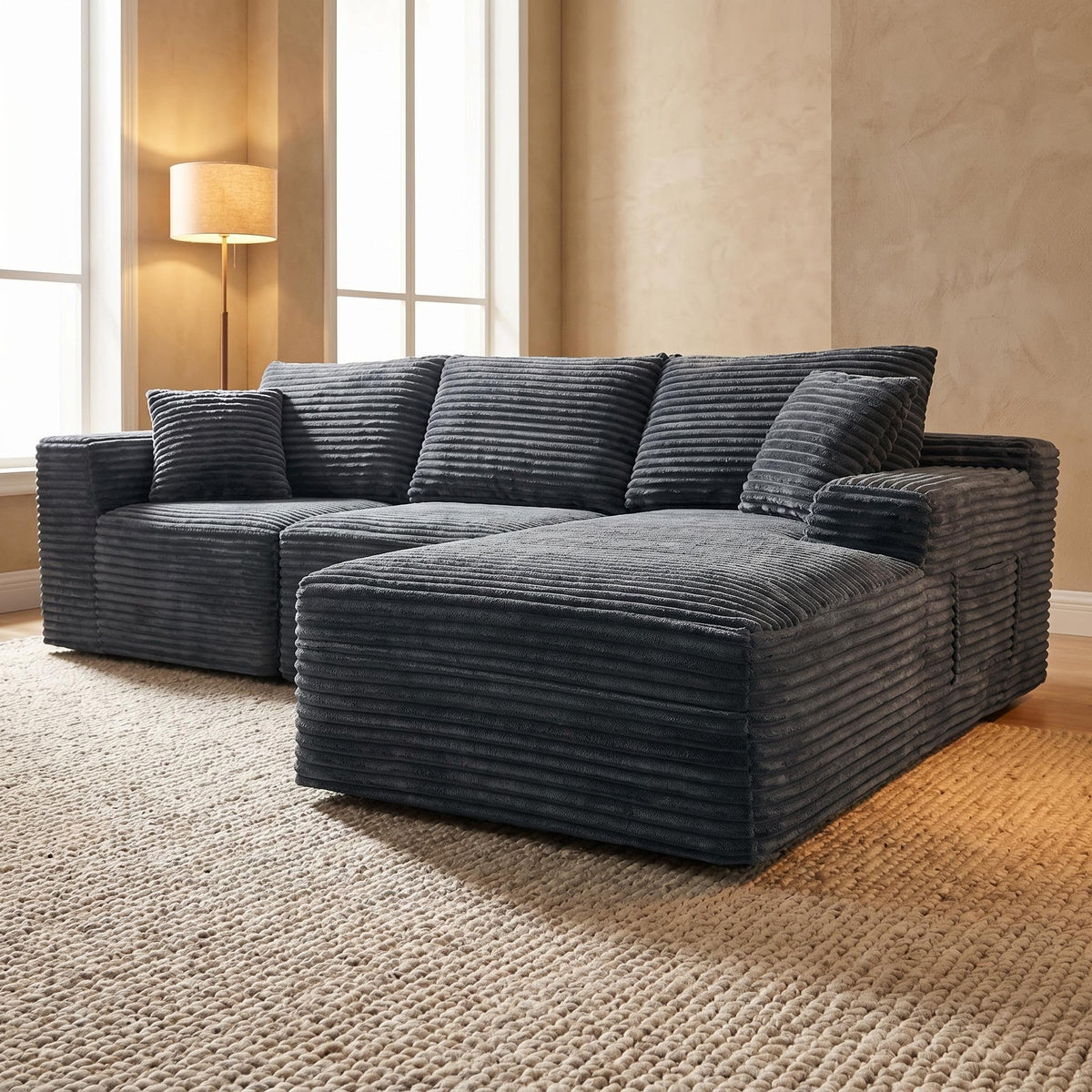 103.9"Cloud Modular Sectional Sofa Couch with L-Shape Chaise,Modern Minimalist Upholstered Couches for Living Room Bedroom,Deep Seat Corner Couch,No Assembly Required - Sonkuki