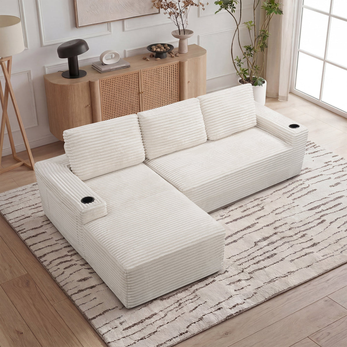 104 Inch Cloud Sectional Couch,Modern Modular Sectional Sofa with Deep Seat,Corduroy Boneless Couches with L-Shape Chaise for Living Room Bedroom,No Assembly Required - Sonkuki