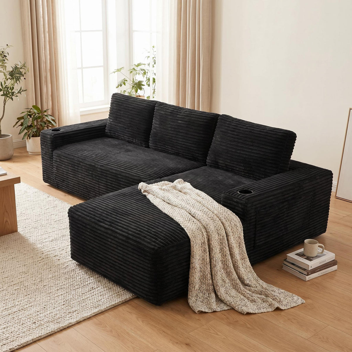 104 Inch Cloud Sectional Couch,Modern Modular Sectional Sofa with Deep Seat,Corduroy Boneless Couches with L-Shape Chaise for Living Room Bedroom,No Assembly Required - Sonkuki