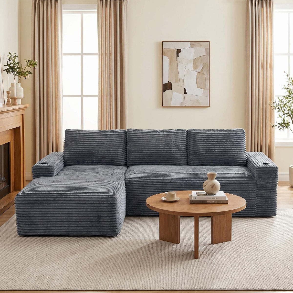104 Inch Cloud Sectional Couch,Modern Modular Sectional Sofa with Deep Seat,Corduroy Boneless Couches with L-Shape Chaise for Living Room Bedroom,No Assembly Required - Sonkuki