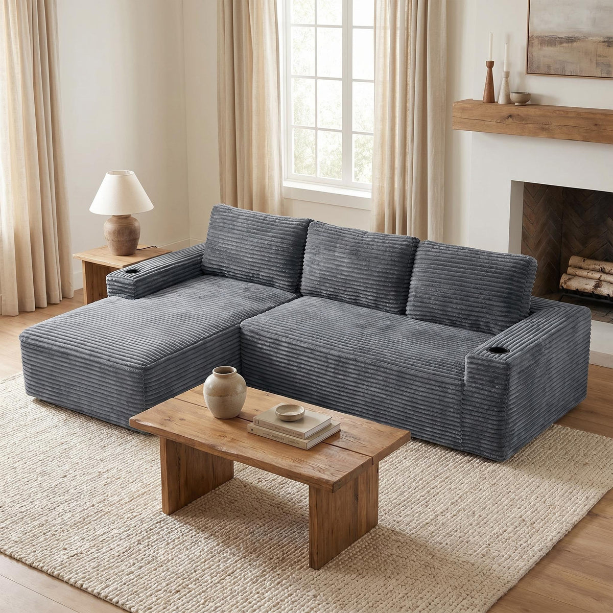 104 Inch Cloud Sectional Couch,Modern Modular Sectional Sofa with Deep Seat,Corduroy Boneless Couches with L-Shape Chaise for Living Room Bedroom,No Assembly Required - Sonkuki